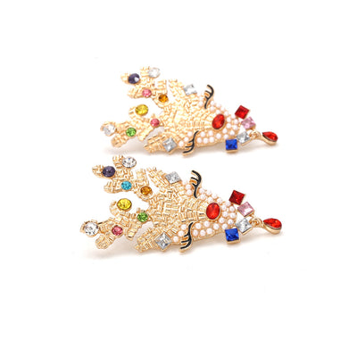 Elegant Elk Pearl Rhinestone Christmas Earrings for Women
