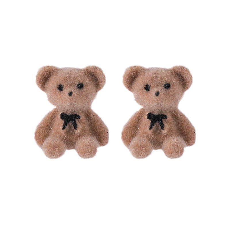 Cute Velvet Bow Bear Stud Earrings - Minimalist 925 Silver Needle Fashion Jewelry