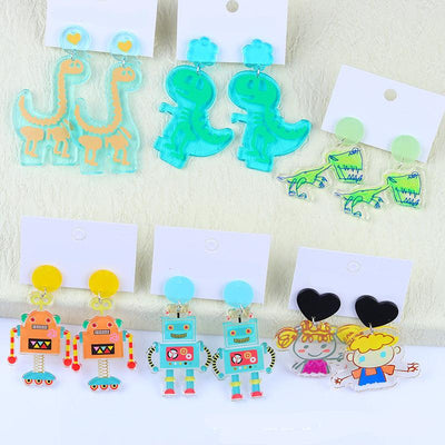 Cute Geometric Dinosaur Robot Acrylic Earrings