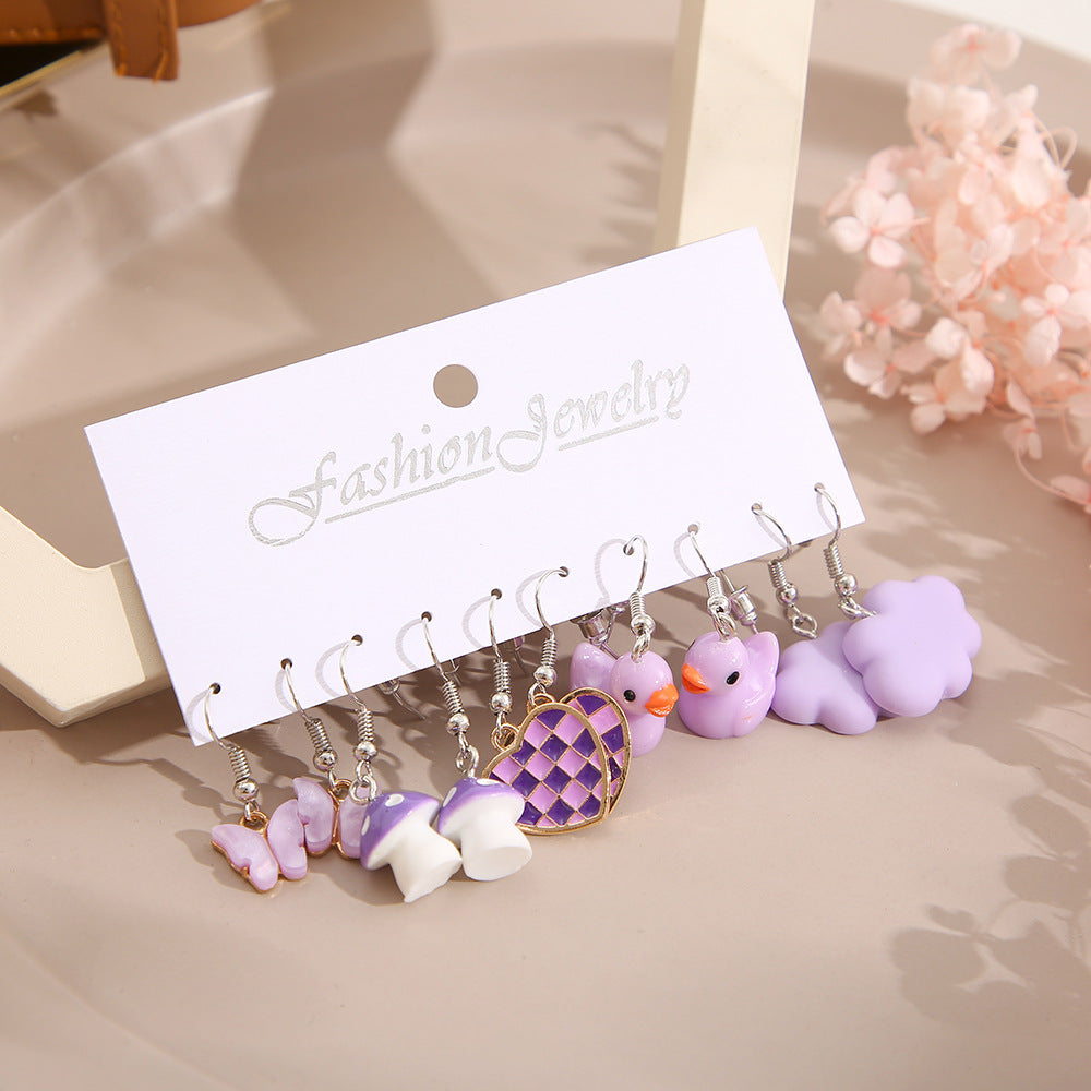 Cute Geometric Acrylic Earrings Set - Butterfly, Cloud, Duck, Mushroom, Heart Designs