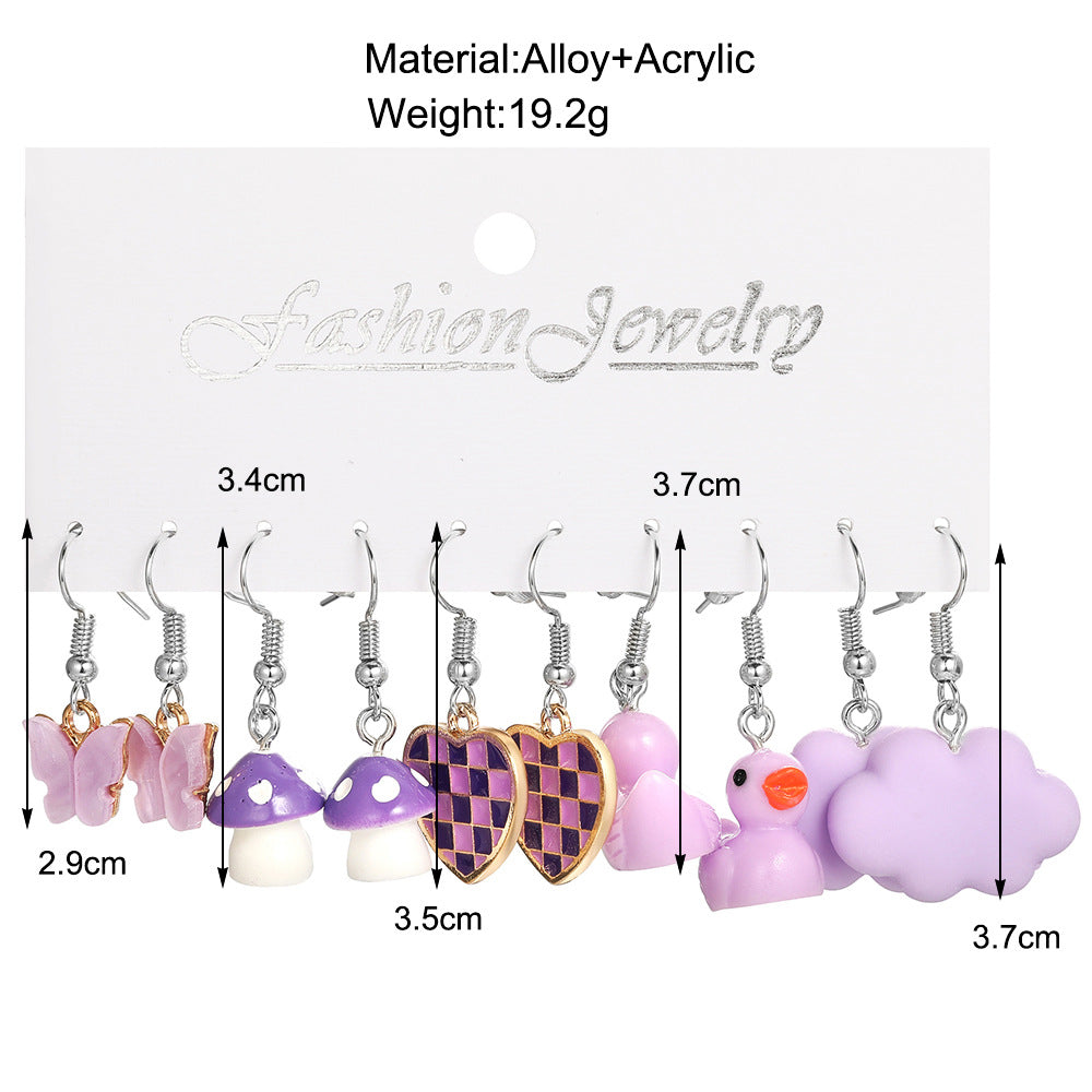 Cute Geometric Acrylic Earrings Set - Butterfly, Cloud, Duck, Mushroom, Heart Designs