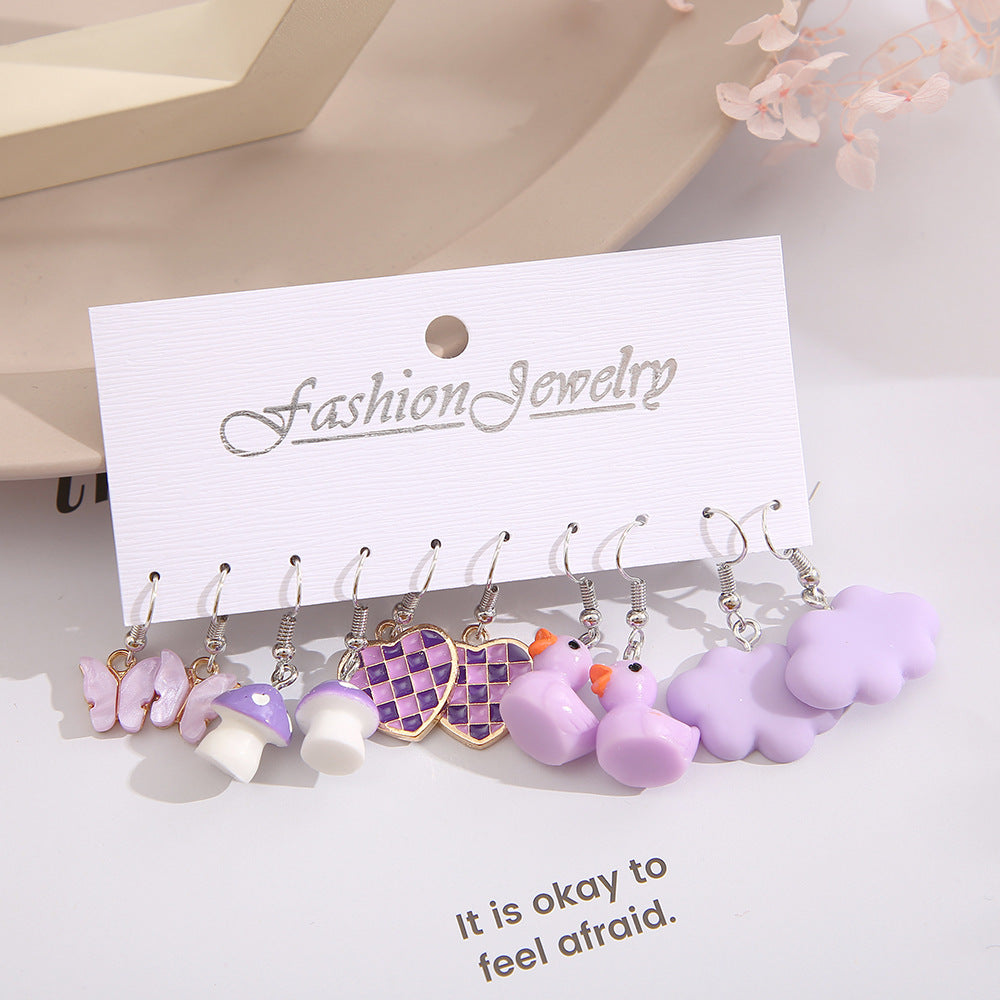 Cute Geometric Acrylic Earrings Set - Butterfly, Cloud, Duck, Mushroom, Heart Designs