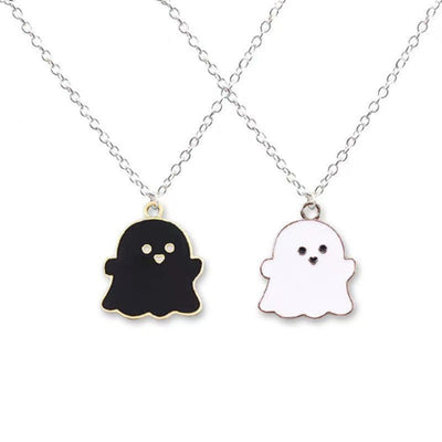 Cute Ghost Enamel Pendant Necklace - Halloween Themed Jewelry