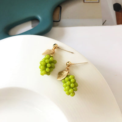 Cute Green Grape Fruit Sterling Silver Stud Earrings