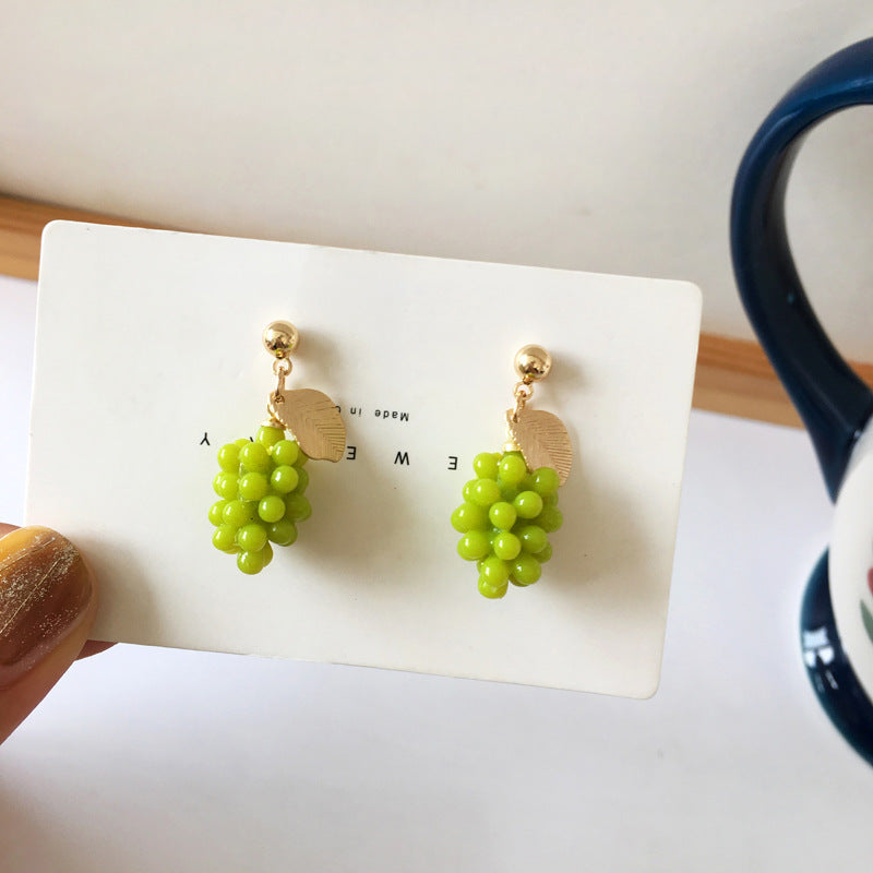 Cute Green Grape Fruit Sterling Silver Stud Earrings