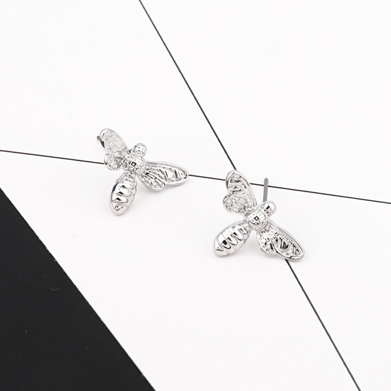 Cute Little Bee Gold and Silver Stud Earrings - Unique and Charming Design