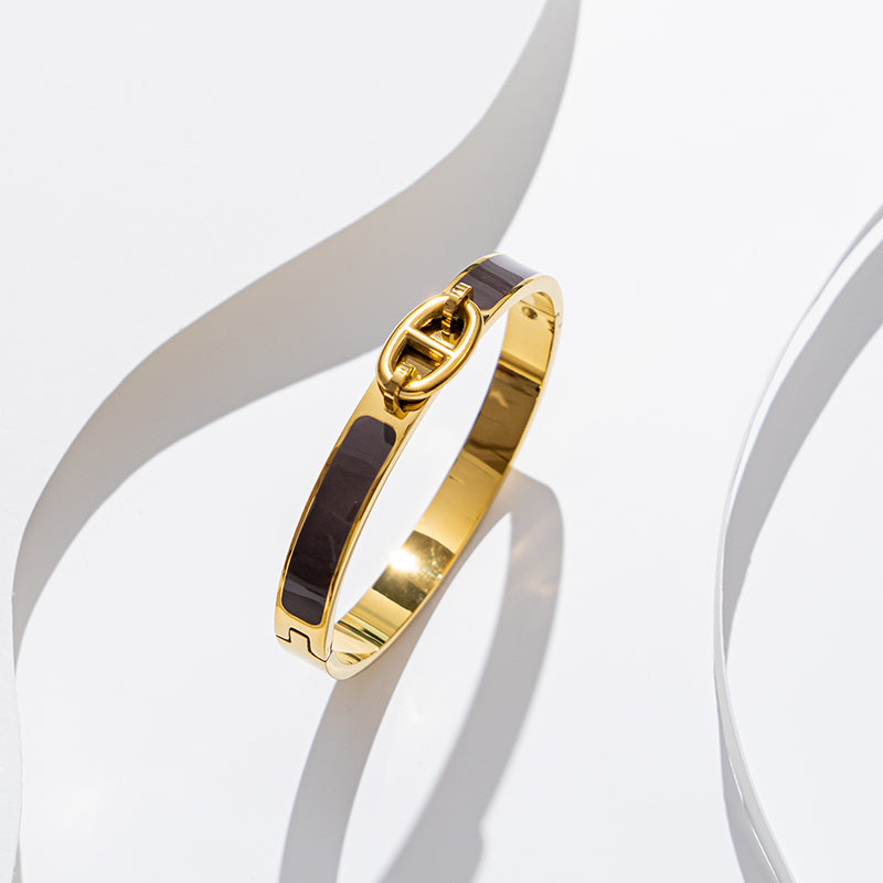 Cute Oval Enamel Stainless Steel Bangle with 18K Gold, Rose Gold, and Silver Plating