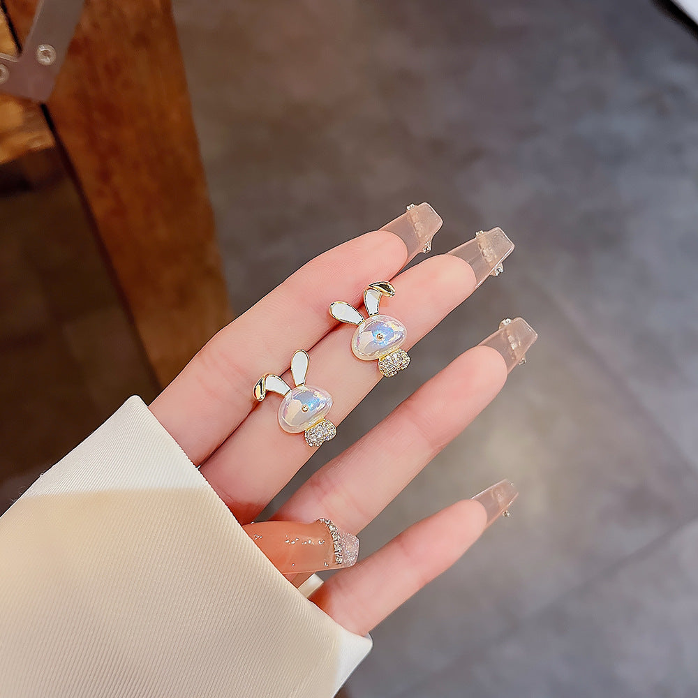 Cute Rabbit Pearl Inlay Rhinestone Women's Earrings - Unique Design 2023
