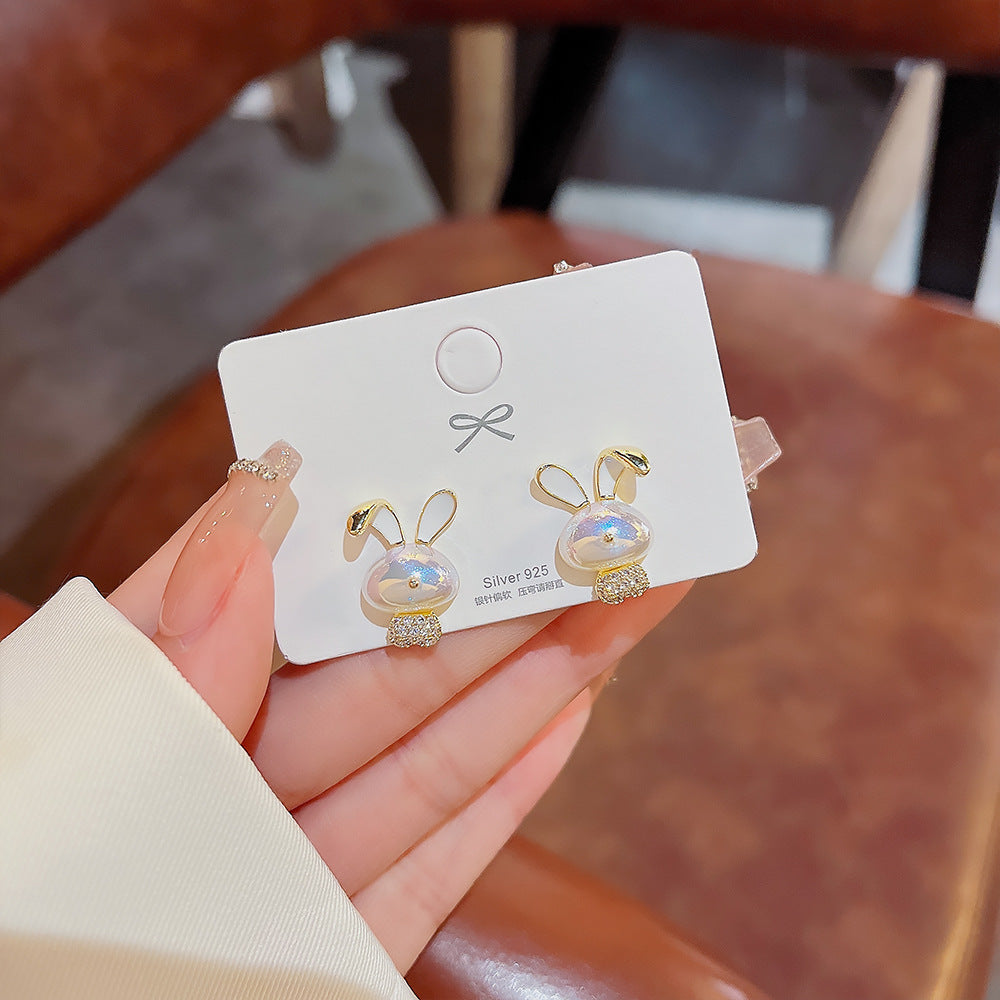 Cute Rabbit Pearl Inlay Rhinestone Women's Earrings - Unique Design 2023