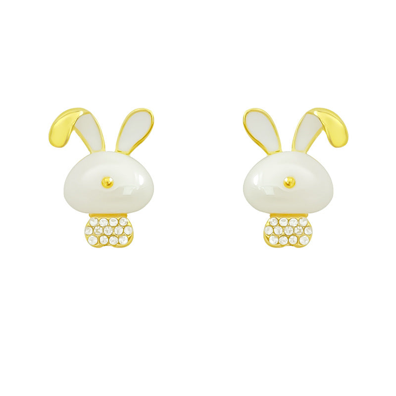 Cute Rabbit Pearl Inlay Rhinestone Women's Earrings - Unique Design 2023