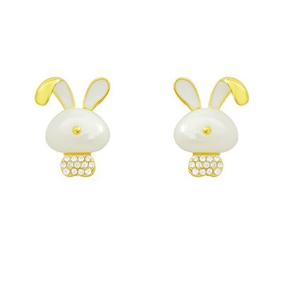 Cute Rabbit Pearl Inlay Rhinestone Women's Earrings - Unique Design 2023