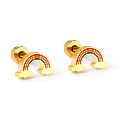Rainbow Fruit Stainless Steel Stud Earrings - Colorful Enamel Design