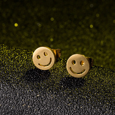 Cute Smiley Face Gold Stud Earrings Wholesale