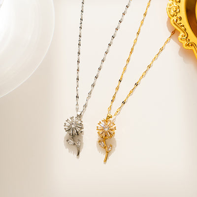 Sunflower Stainless Steel 18K Gold Plated Pendant Necklace with Inlay Gemstones