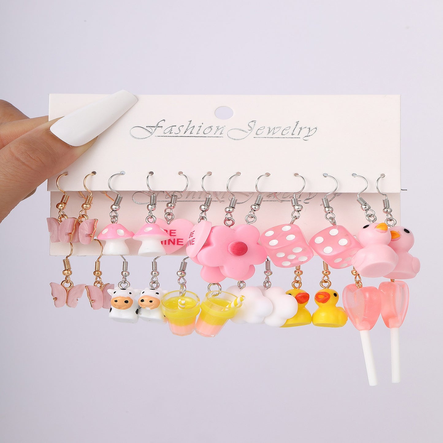 Cute Animal Heart and Mushroom Drop Earrings - Acrylic Alloy with Gold and Silver Plating