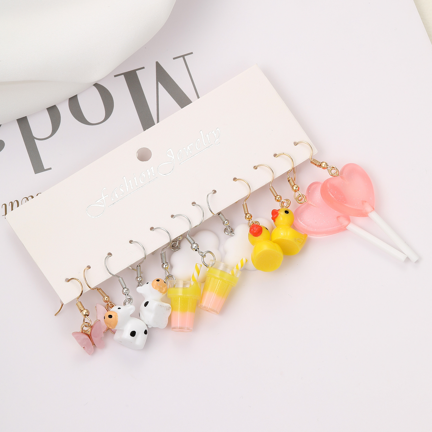 Cute Animal Heart and Mushroom Drop Earrings - Acrylic Alloy with Gold and Silver Plating