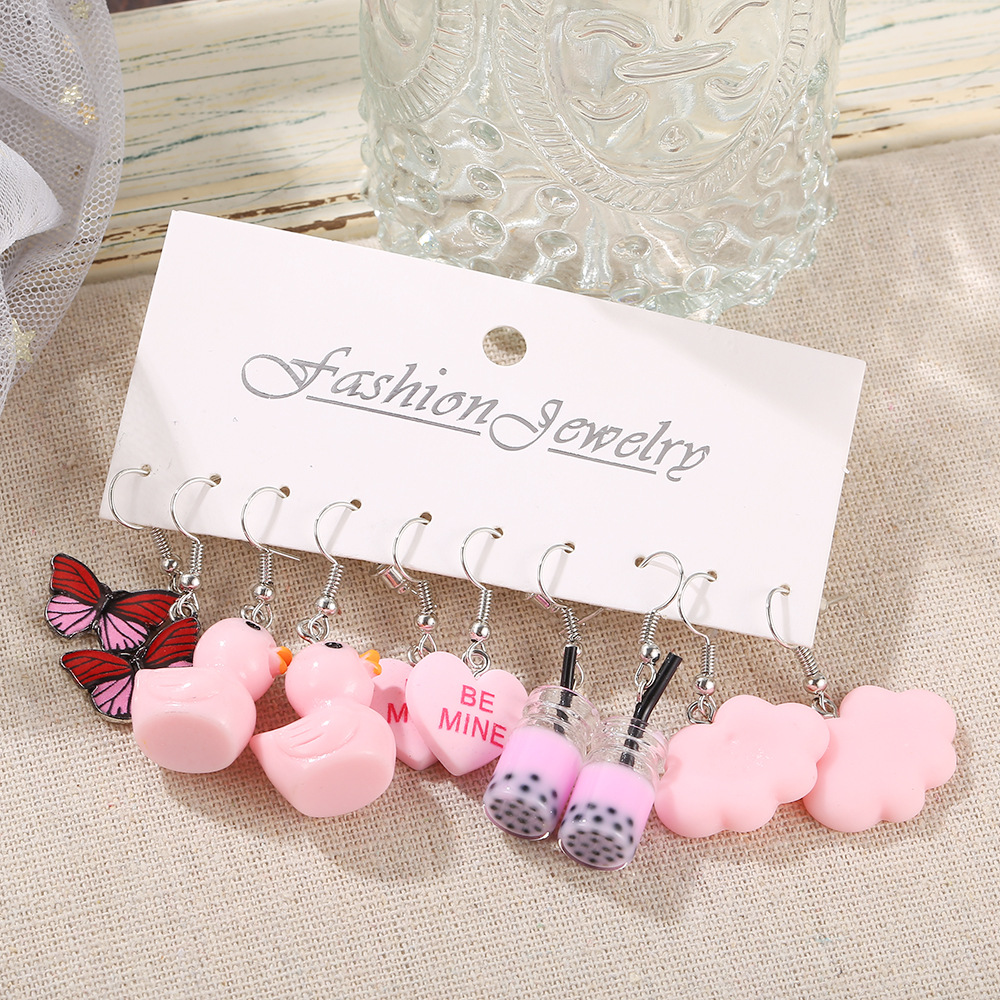 Cute Animal Heart and Mushroom Drop Earrings - Acrylic Alloy with Gold and Silver Plating