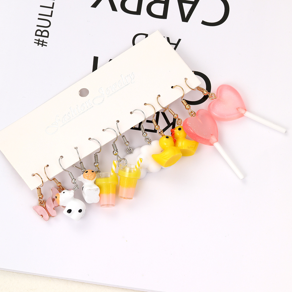 Cute Animal Heart and Mushroom Drop Earrings - Acrylic Alloy with Gold and Silver Plating
