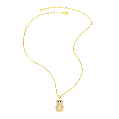 Cute Sweet Little Bear 18K Gold Plated Zircon Pendant Necklace