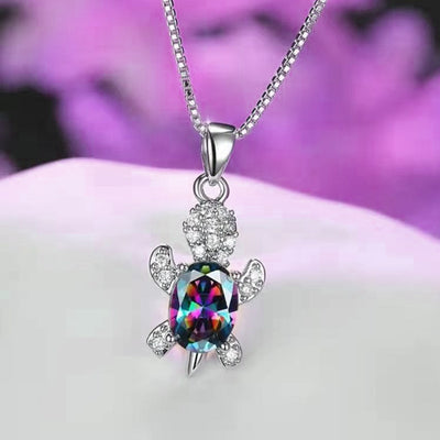 Cute Tortoise Rhinestone Pendant Necklace for Women and Kids