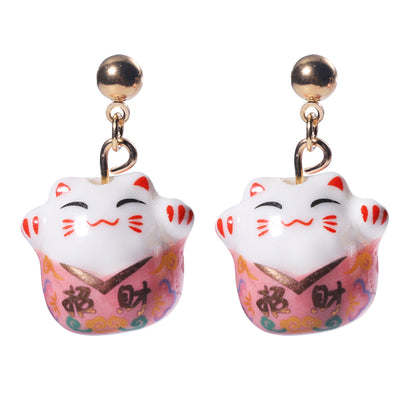 DIY Ceramic Cat Pendant Earrings - Multi-color Lucky Charm Jewelry