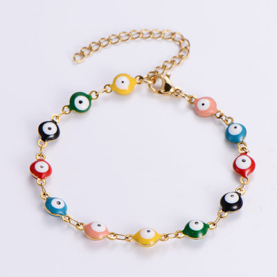 Evil Eye Multicolor Stainless Steel Beaded Bracelet for Women