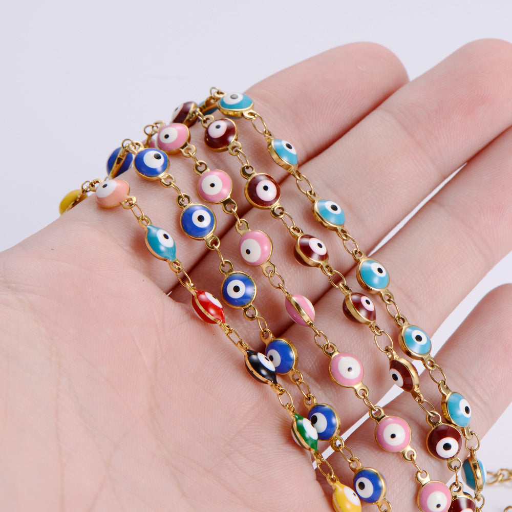 Evil Eye Multicolor Stainless Steel Beaded Bracelet for Women
