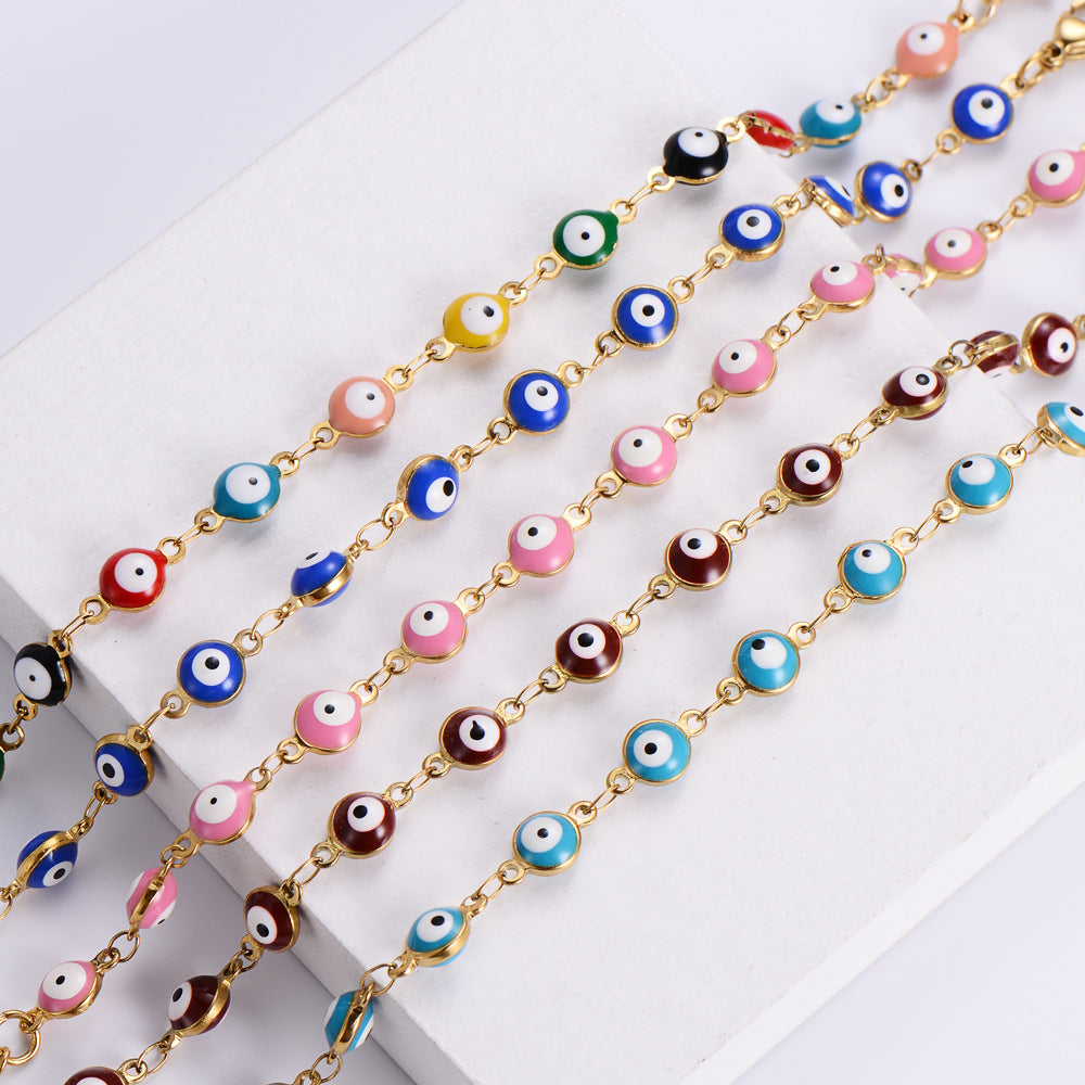 Evil Eye Multicolor Stainless Steel Beaded Bracelet for Women