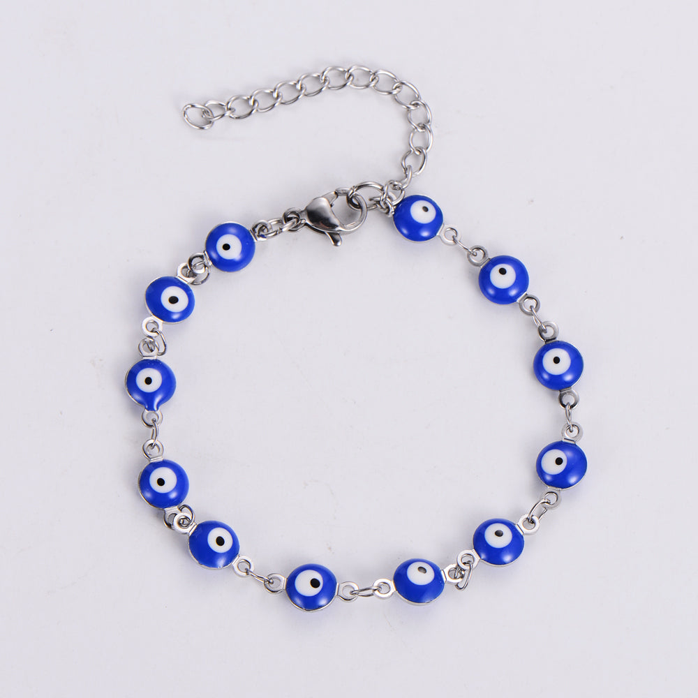 Evil Eye Multicolor Stainless Steel Beaded Bracelet for Women
