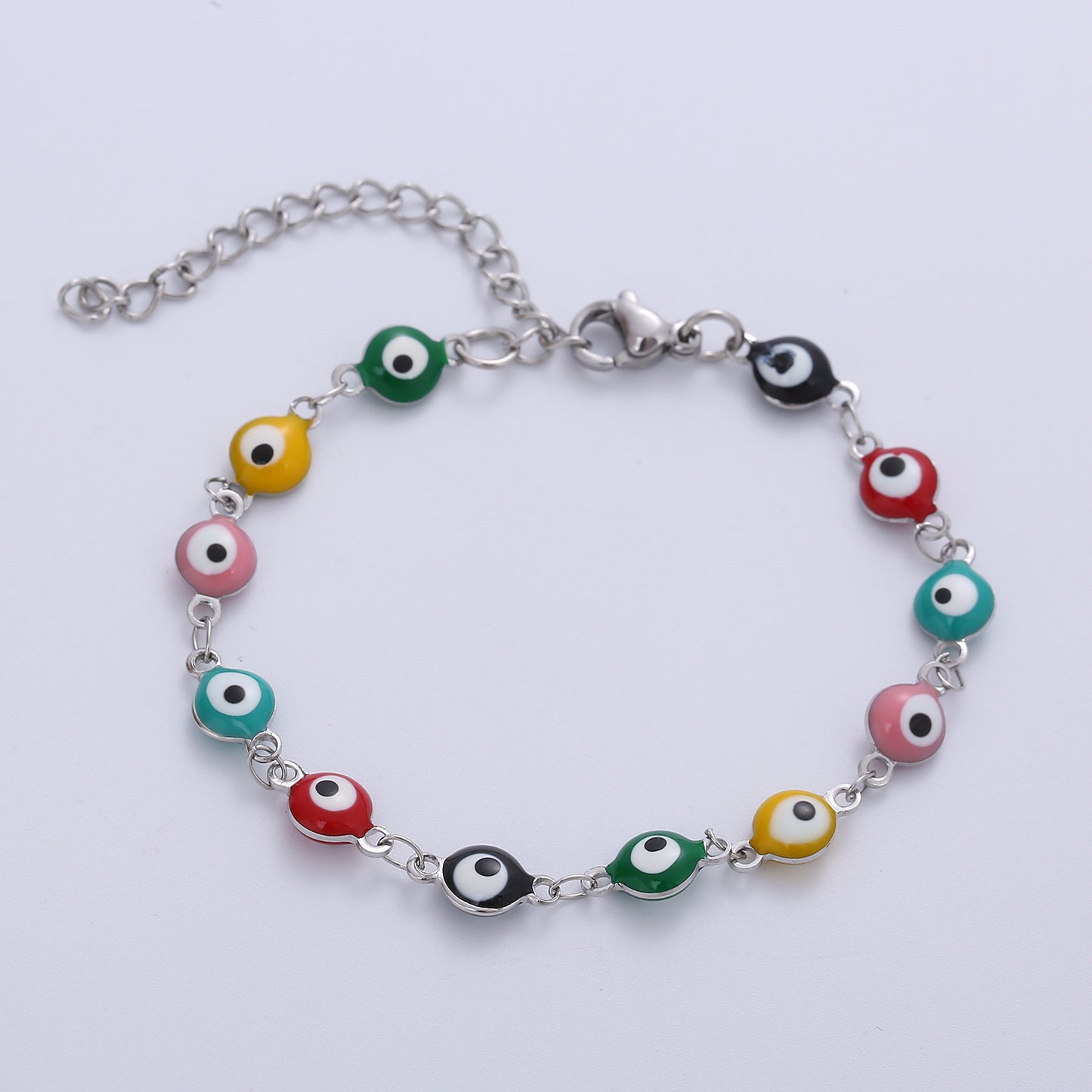 Evil Eye Multicolor Stainless Steel Beaded Bracelet for Women