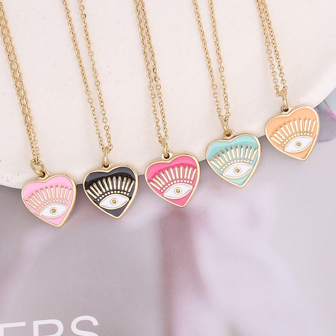 Drip Oil Eye Heart Pendant Stainless Steel Clavicle Necklace