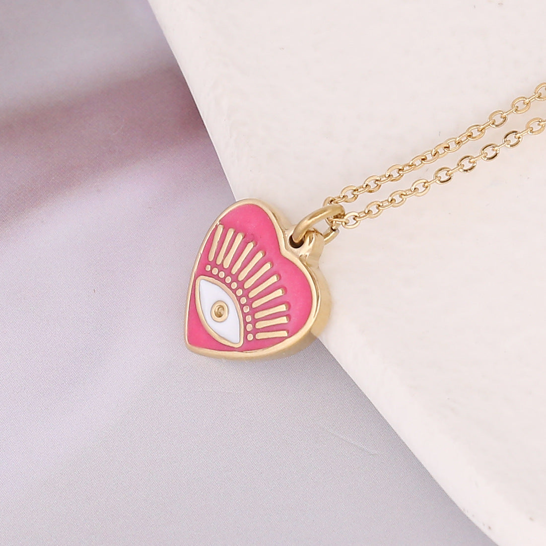Drip Oil Eye Heart Pendant Stainless Steel Clavicle Necklace