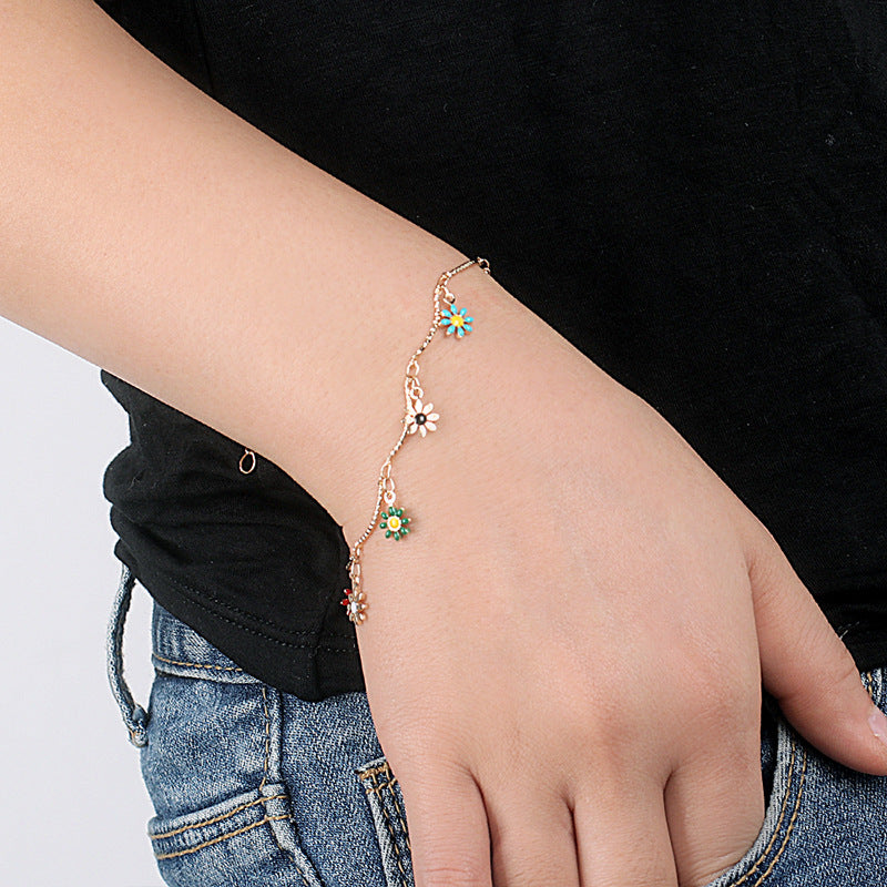 Sunflower Jewelry Set - Necklace, Bracelet, Anklet with Enamel Daisy Design