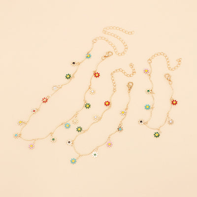 Sunflower Jewelry Set - Necklace, Bracelet, Anklet with Enamel Daisy Design