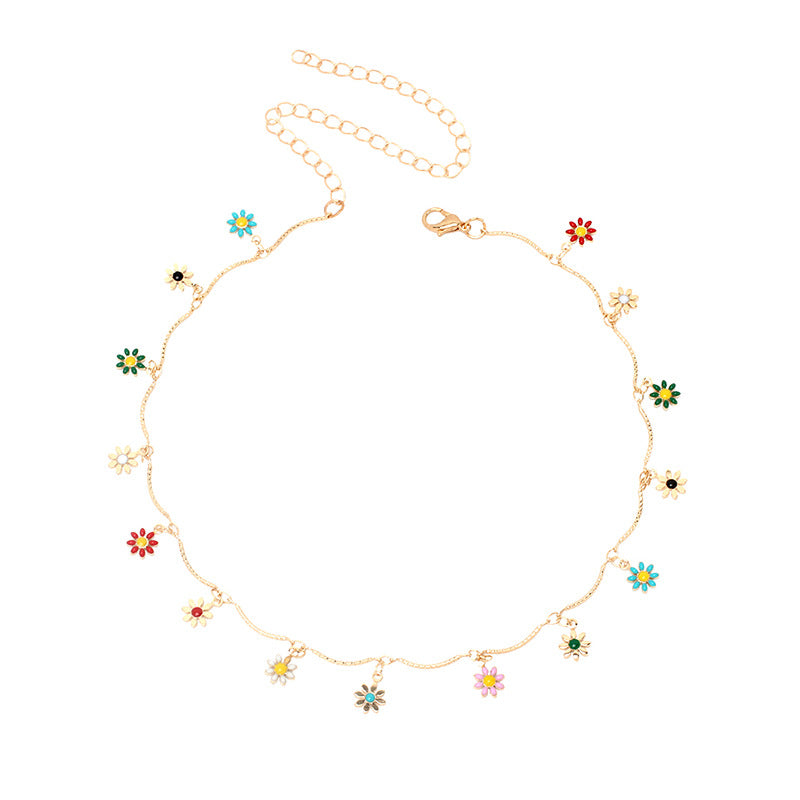Sunflower Jewelry Set - Necklace, Bracelet, Anklet with Enamel Daisy Design