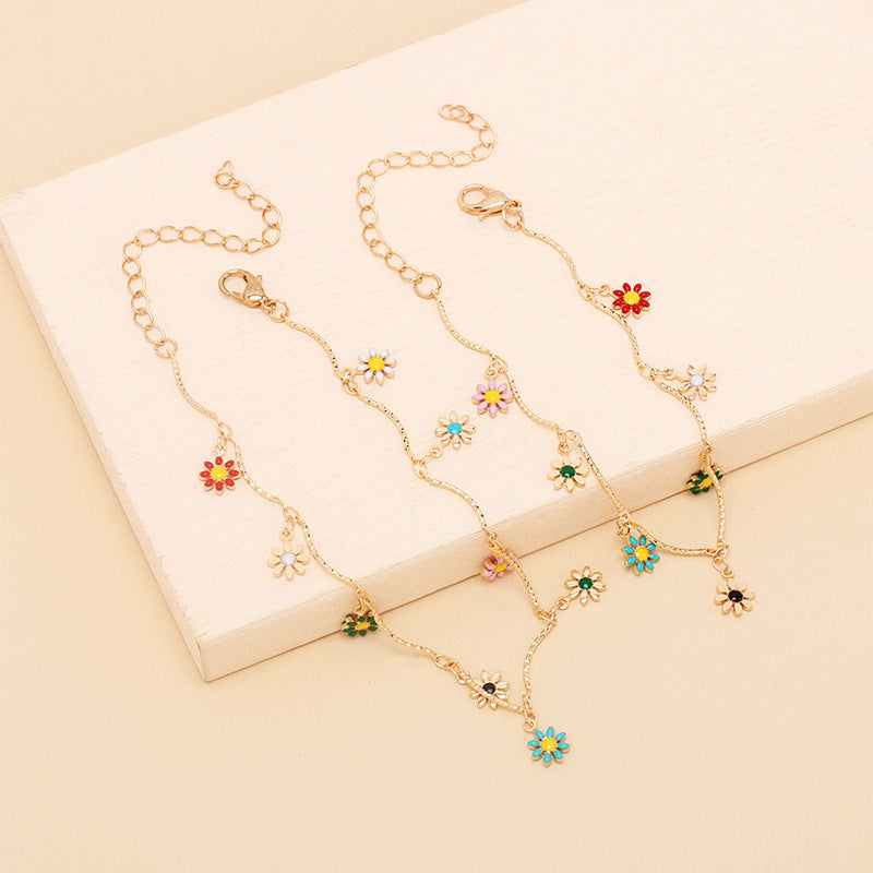 Sunflower Jewelry Set - Necklace, Bracelet, Anklet with Enamel Daisy Design