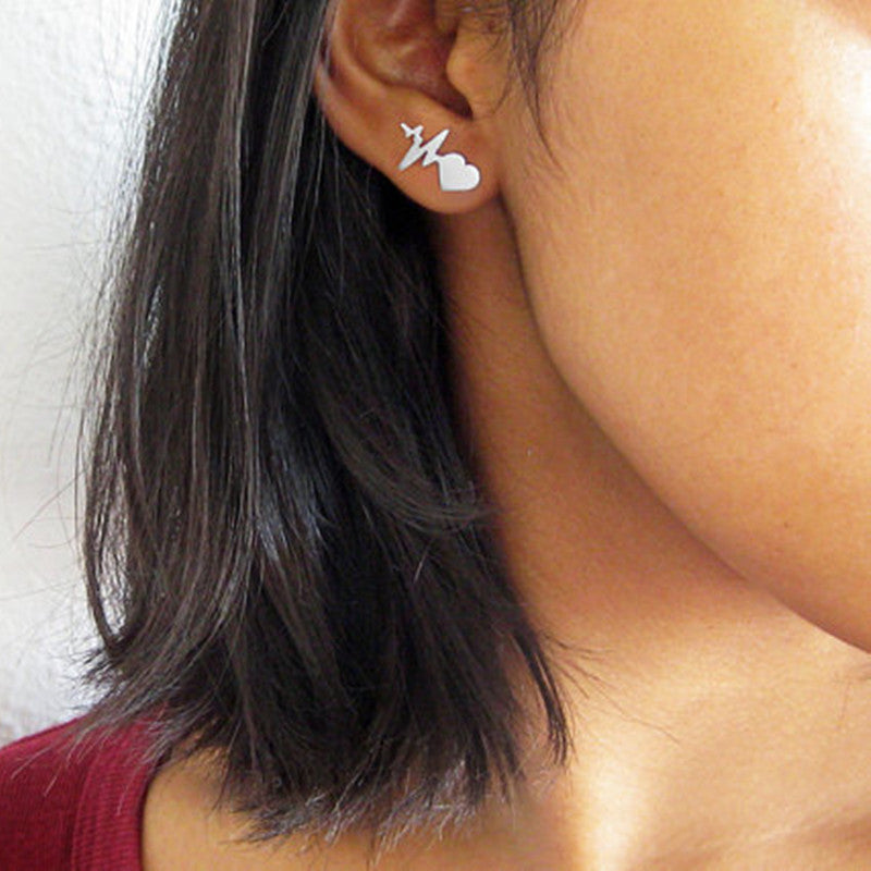 ECG Heartbeat Lightning Stud Earrings - Trendy Fashion Jewelry