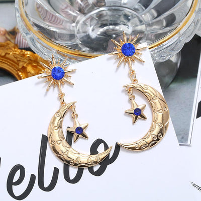 Star and Moon Alloy Diamond Drop Earrings for Women