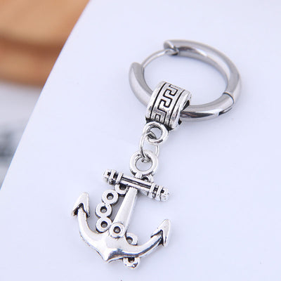 Men's Titanium Steel Anchor Earrings & Nylon Hair Fine Line Brush Set