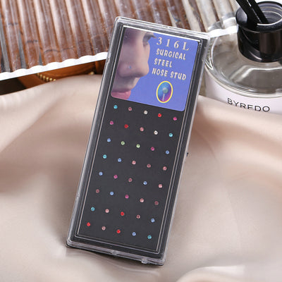 1.8mm Stainless Steel Diamond-Embedded Nose Stud Titanium Steel Nose Ring 60-Pack