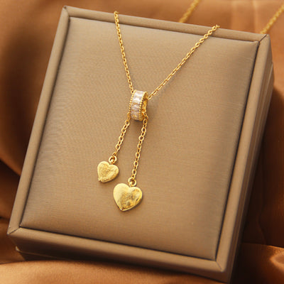 Elegant Maple Leaf Heart Titanium Steel Zircon Cross Pendant Necklace