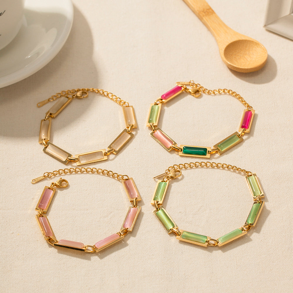Elegant Colorful Opal Inlay 18K Gold Plated Stainless Steel Bracelet