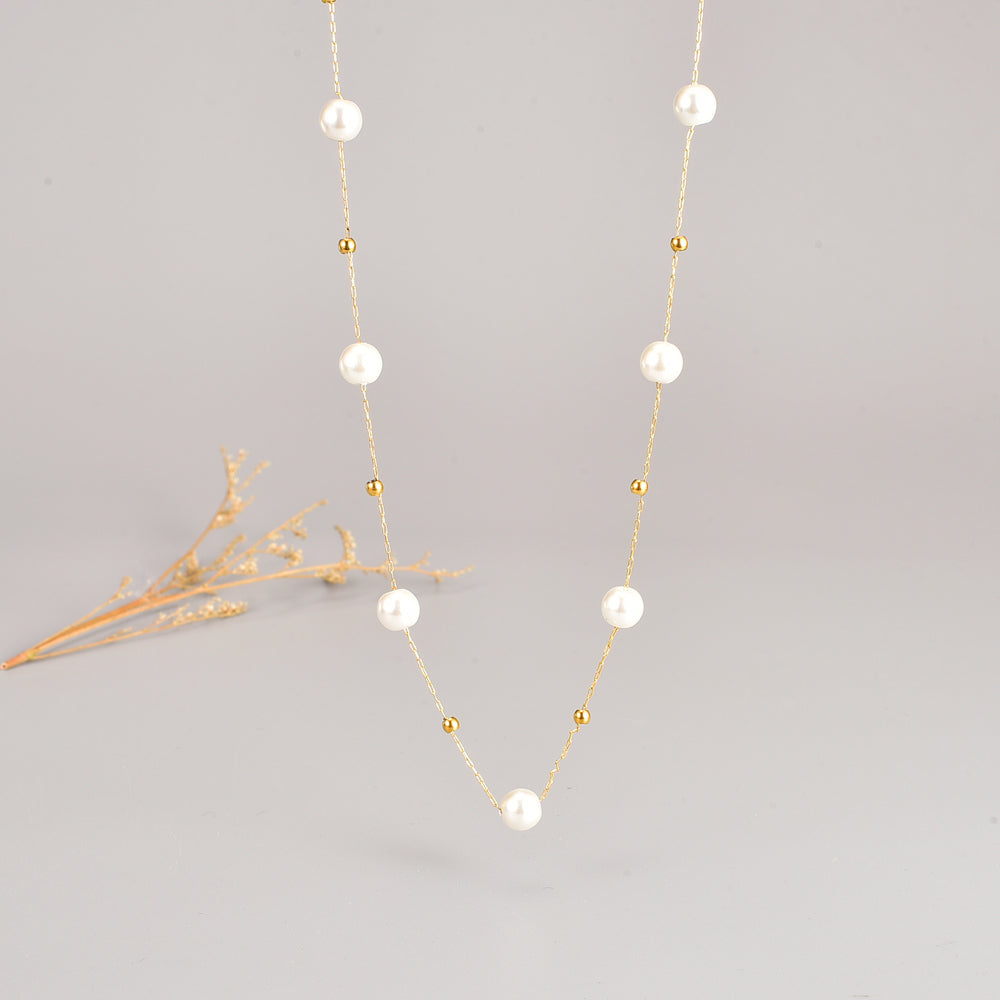 Elegant Geometric Stainless Steel Choker with Glass and Artificial Pearls