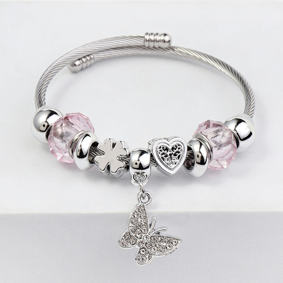Elegant Heart Butterfly Stainless Steel Bangle 2023 Fashion Wholesale