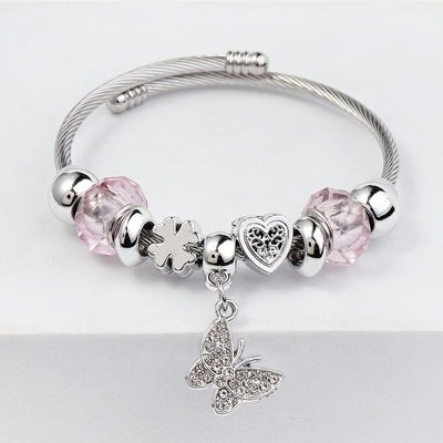 Elegant Heart Butterfly Stainless Steel Bangle 2023 Fashion Wholesale