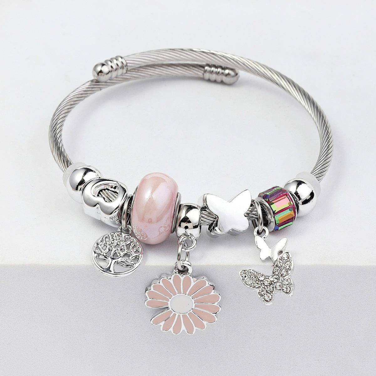 Elegant Heart Butterfly Stainless Steel Bangle 2023 Fashion Wholesale