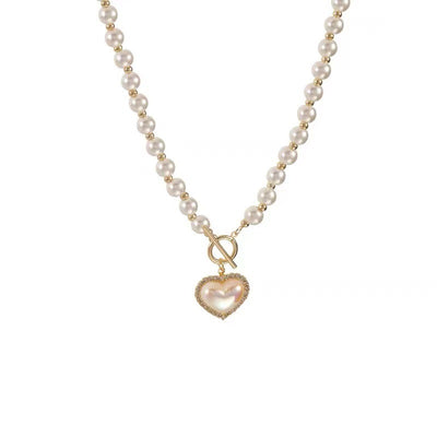 Elegant Heart-Shaped Pearl Alloy Necklace - Minimalist Design 2023