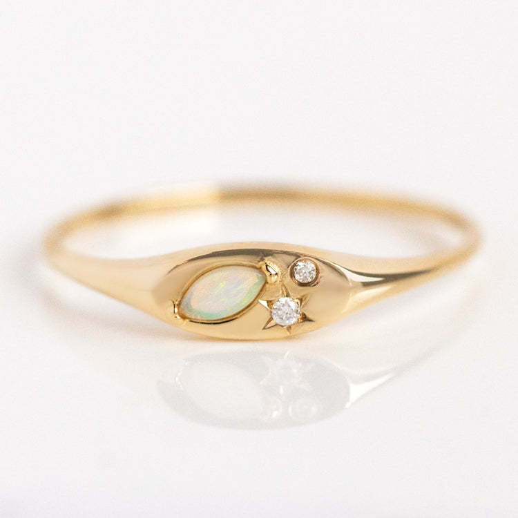 Elegant Geometric Opal Inlay 18K Gold Plated Sterling Silver Engagement Ring