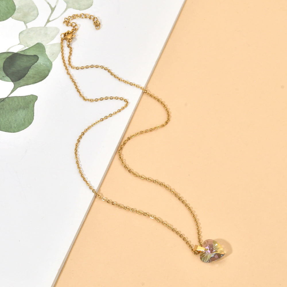 Elegant Heart-Shaped Zircon Stainless Steel Pendant Necklace