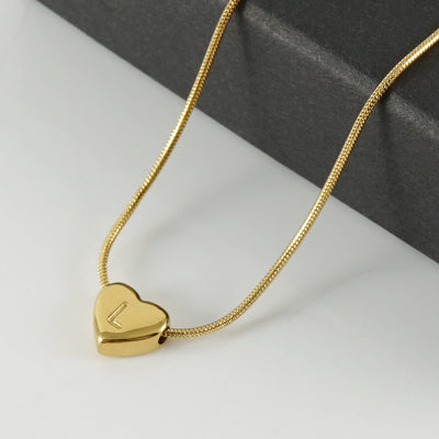 Elegant Heart & Number Stainless Steel Titanium Necklace - Unisex Vintage Snake Chain
